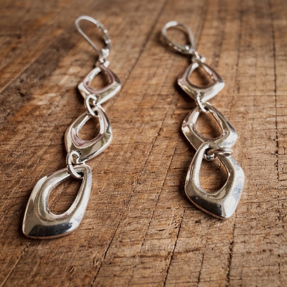 Vintage Artisan‎ 2" Drop Earrings Silver Tone